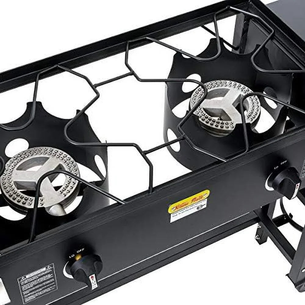 Outdoor Camping Propane Double Burner Stove 2 Folding Cook Cooking Station Stand Picnic BBQ Grill 58,000 BTU, Black