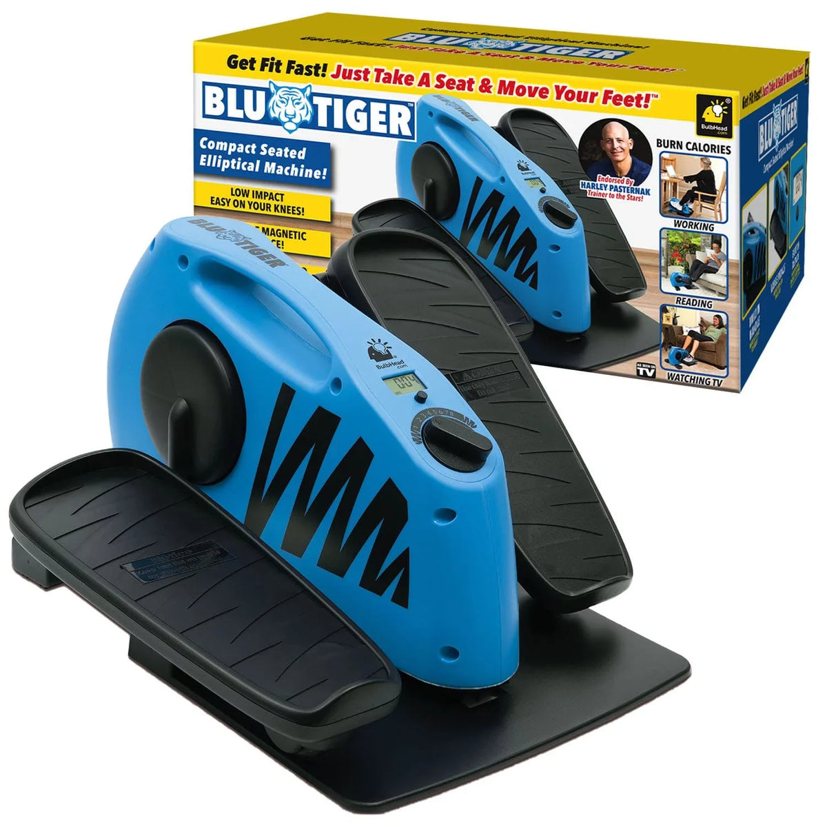 BulbHead BluTiger Seated Elliptical Trainer Machine, As Seen on TV, Burn Calories While Working