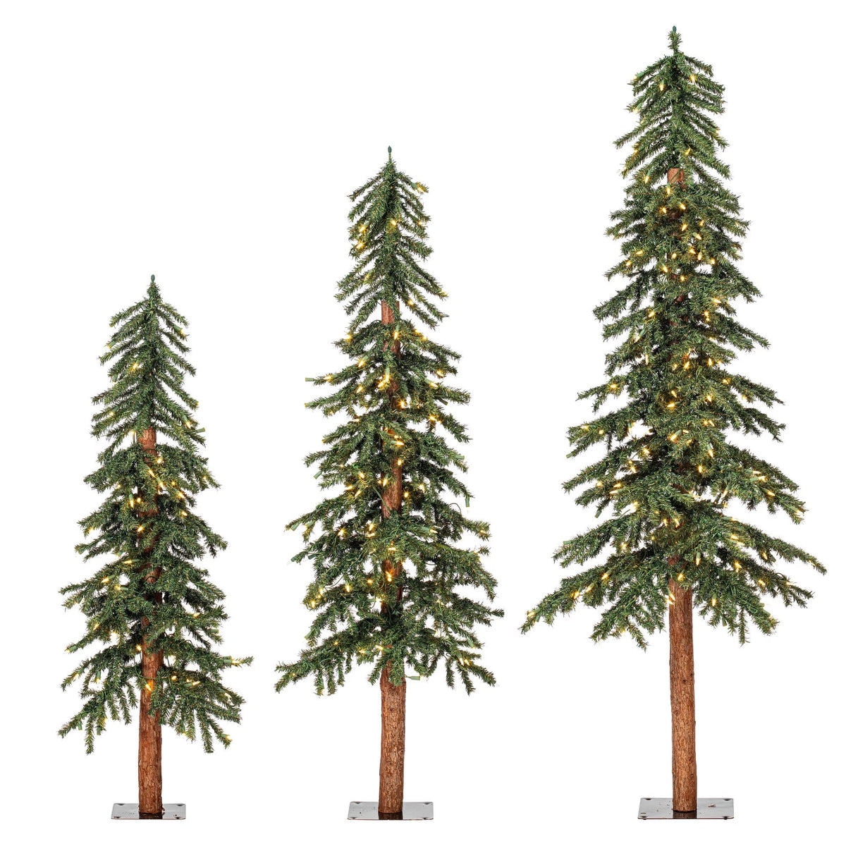 Vickerman 4' 5' 6' Natural Alpine Artificial Christmas Tree Set, Warm White LED Lights, Set of 3