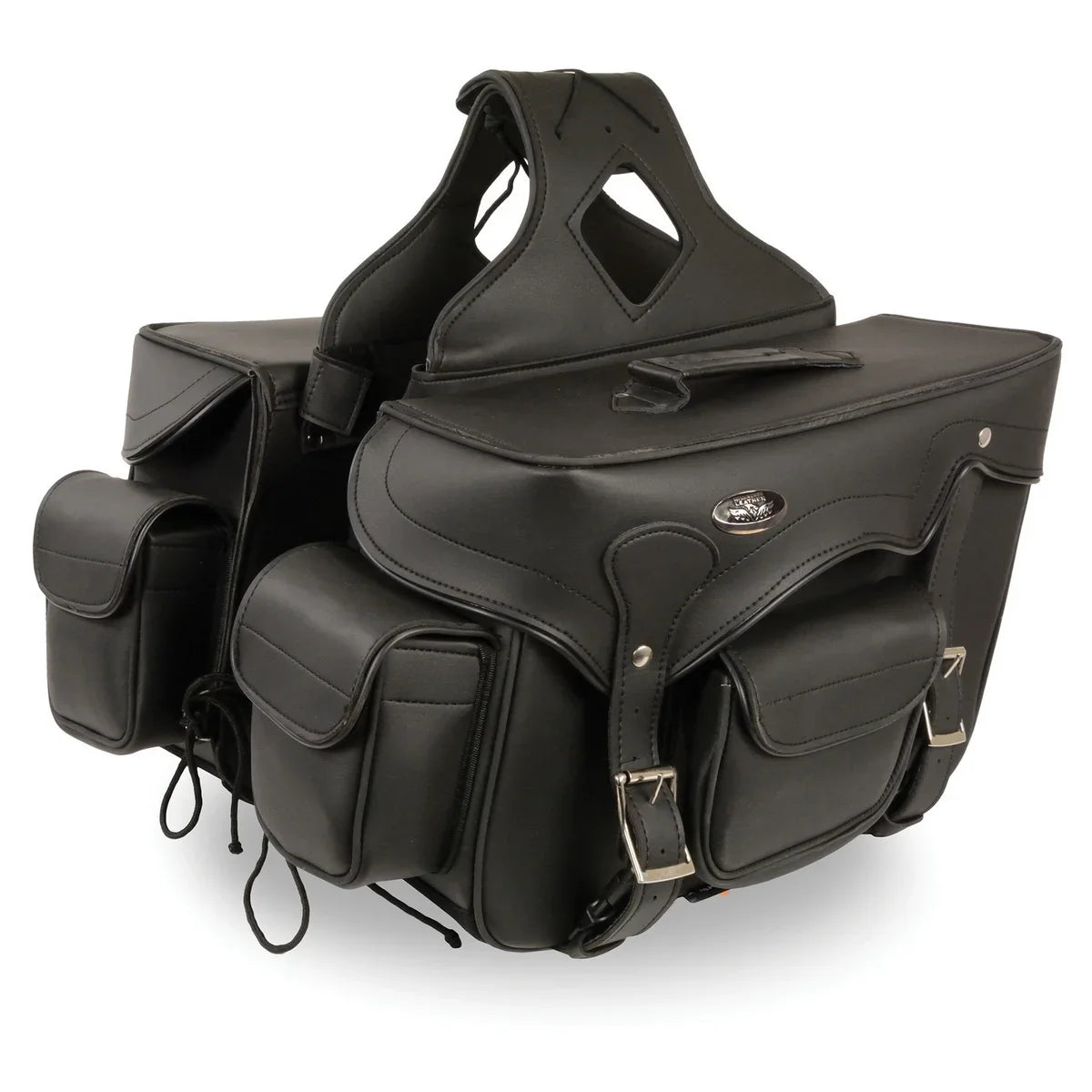 Milwaukee Leather SH66602 Zip-Off Double Pocket Studded PVC Throw Over Motorcycle Saddlebags