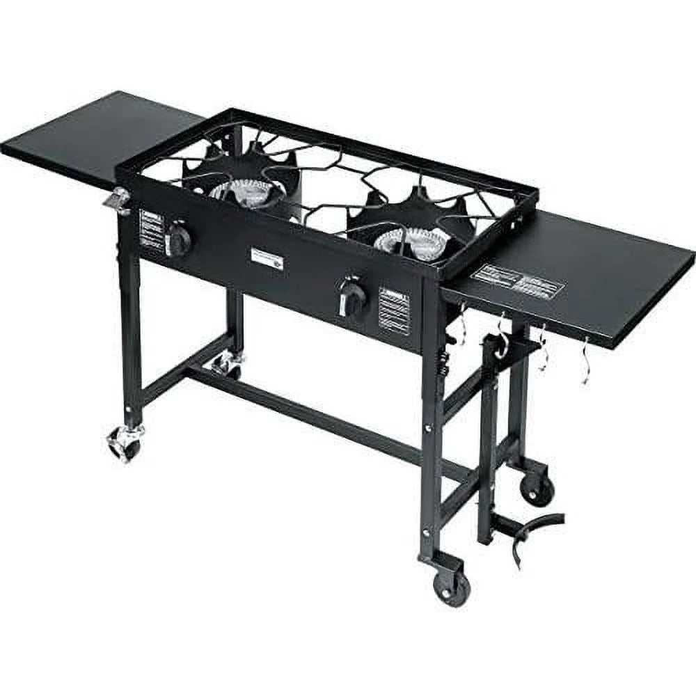 Outdoor Camping Propane Double Burner Stove 2 Folding Cook Cooking Station Stand Picnic BBQ Grill 58,000 BTU, Black
