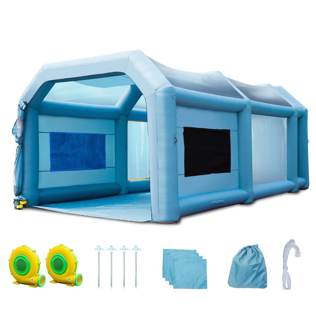 SKYSHALO Inflatable Paint Booth 26x15x11ft Inflatable Spray Booth Car Paint Tent with 750W+950W Filter System Blower