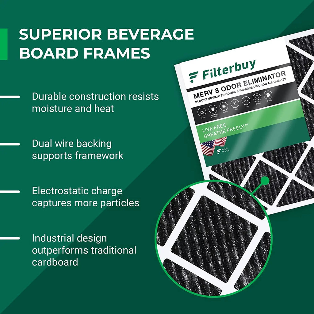 Filterbuy 20x24x1 MERV 8 Odor Eliminator Pleated HVAC AC Furnace Air Filters with Activated Carbon (4-Pack)