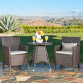 Emanuel Outdoor 3 Piece Wicker Round Dining Set with Cushions, Multibrown, Light Brown