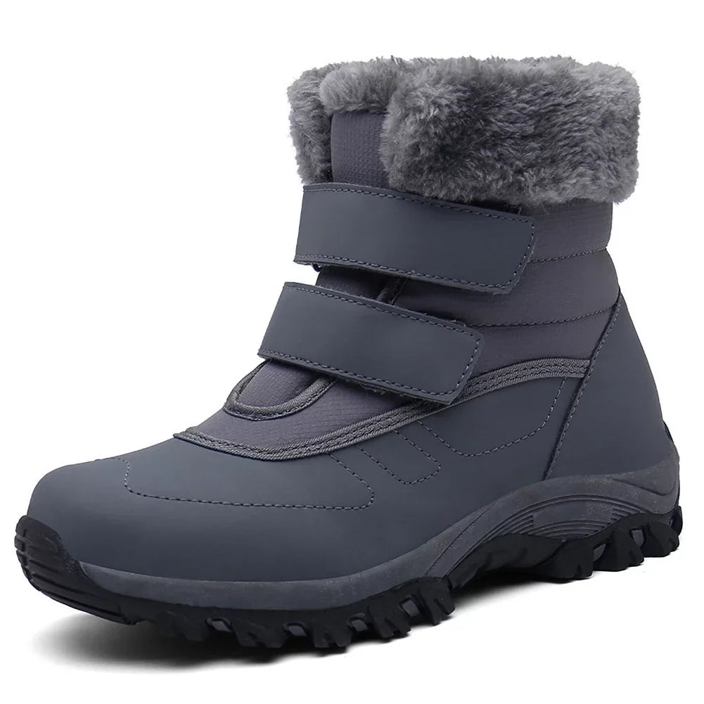 Women's Winter Snow Boots Warm Thickened Faux Fur Lined Waterproof Outdoor Booties Hook and Loop Walking Shoes