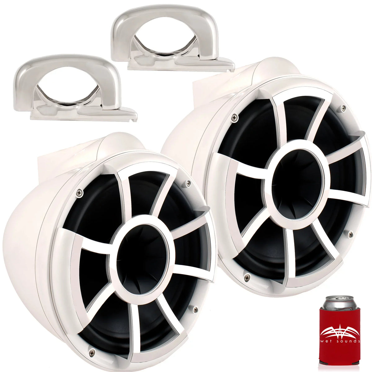 Wet Sounds REV10 White 10" Tower Speakers with Mini Fixed Clamps - Fits 1" to 1 7/8" Pipe