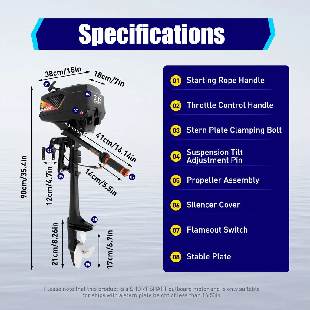 HANGKAI 2 Stroke 3.6  Outboard Motor Fishing vessel Engine aqua Cooling CDI Outboard vessel Motor 90cm/35.4in